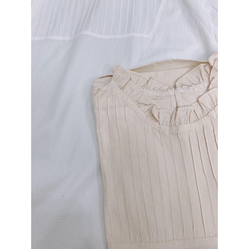 Áo babydoll xếp ly - áo sơ mi trắng cộc tay