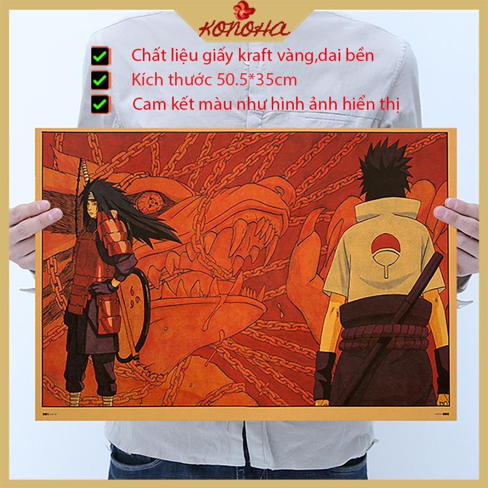 Tranh giấy trang trí decor tấm poster hoạt hình naruto họa tiết sasuke và madara kích thước 50.5x35cm KONOHA