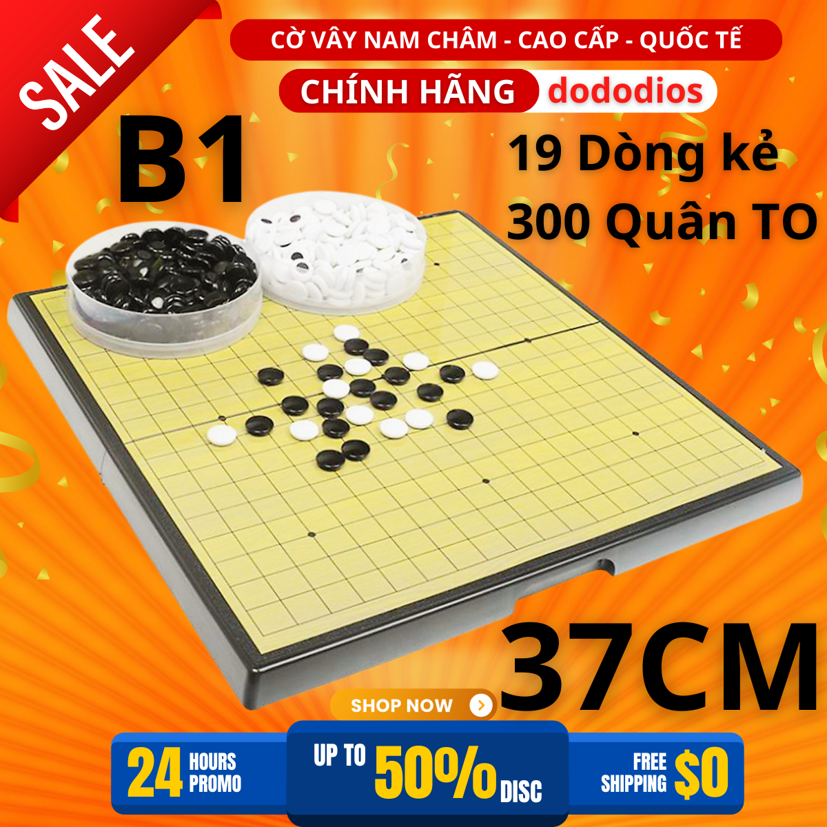 Cờ Vây Nam Châm Chất Lượng Cao 28X28 Và 37X37Cm Có Hộp Đựng Quân Cờ - Chính Hãng Dododios - Cv03 37X37Cm 180 Quân1 Màu