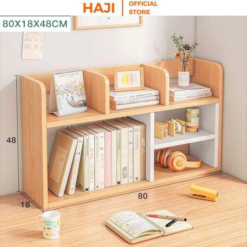 Kệ sách mini để bàn hai tầng tiện lợi, Kệ gỗ trang trí phong cách Vintage hiện đại xinh xắn thương hiệu HAJI A157