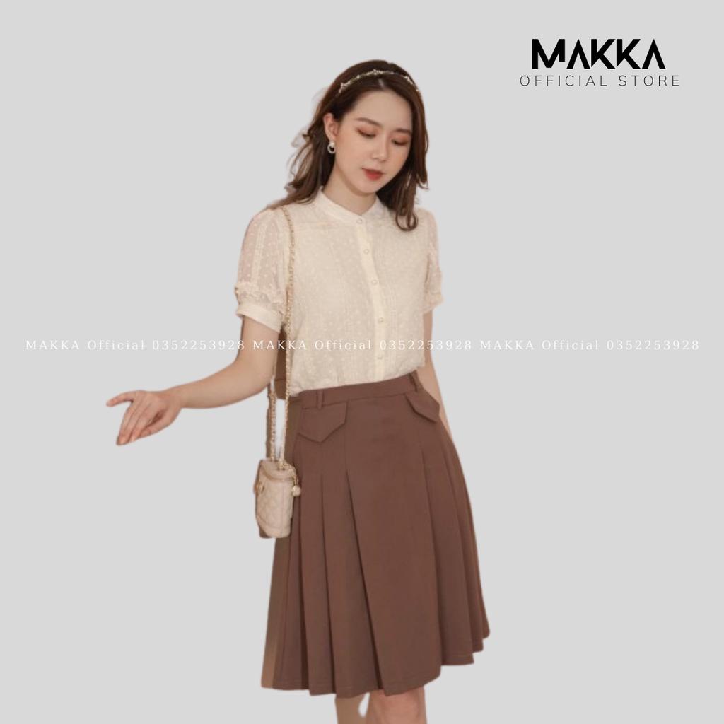 Chân váy xòe midi túi nắp màu đen nâu thời trang 5322