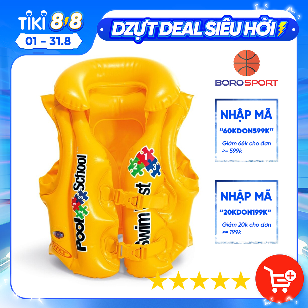 Áo phao tập bơi  Yesure Intex Step 2 tiện dụng dành cho bé 3-6 tuổi(&lt;30 kg), chất liệu nhựa PVC màu vàng bắt mắt an toàn cho bé, không thấm nước, dễ dàng vệ sinh - Hàng Chính Hãng