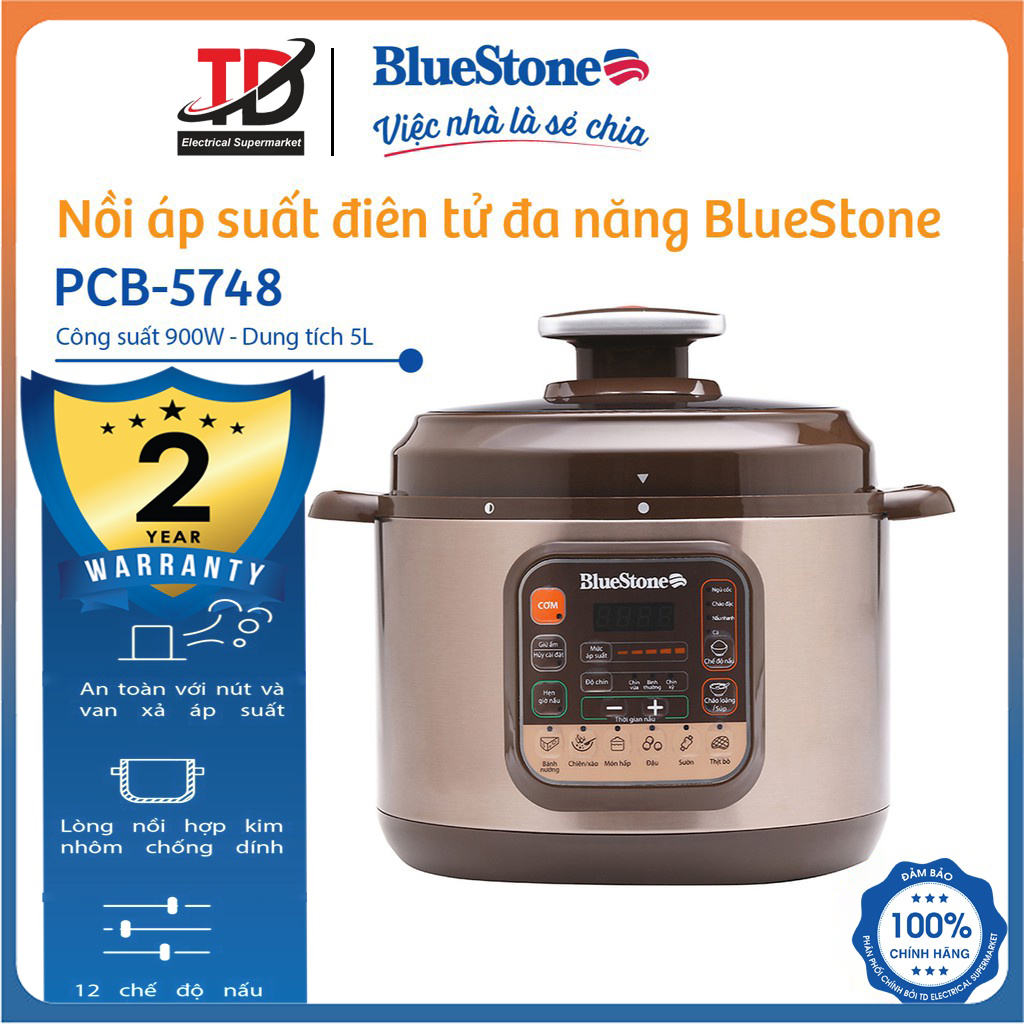 Nồi Áp Suất Điện Tử BlueStone PCB-5748, 900W-5.0Lit, Hàng Chính Hãng