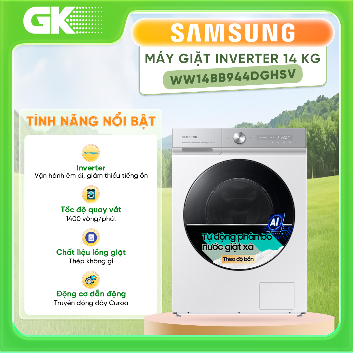 Máy giặt Samsung Inverter 14 kg WW14BB944DGHSV - Hàng chính hãng