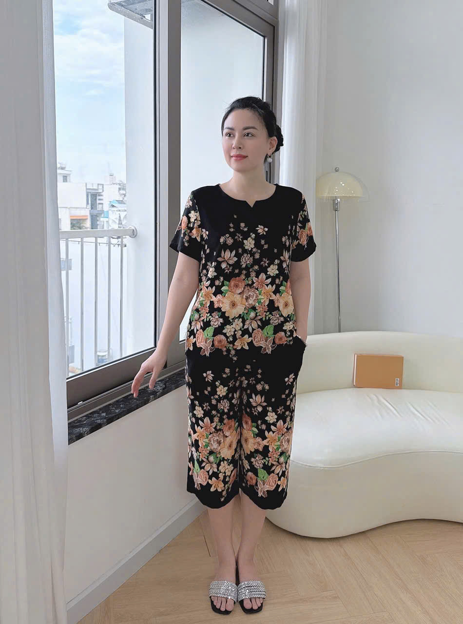 Đồ Bộ Ngủ Trung Niên Quần Lửng Chất Vải Lụa  Bộ Lửng Mặc Nhà Cho Mẹ Đồ Ngủ Trung Niên