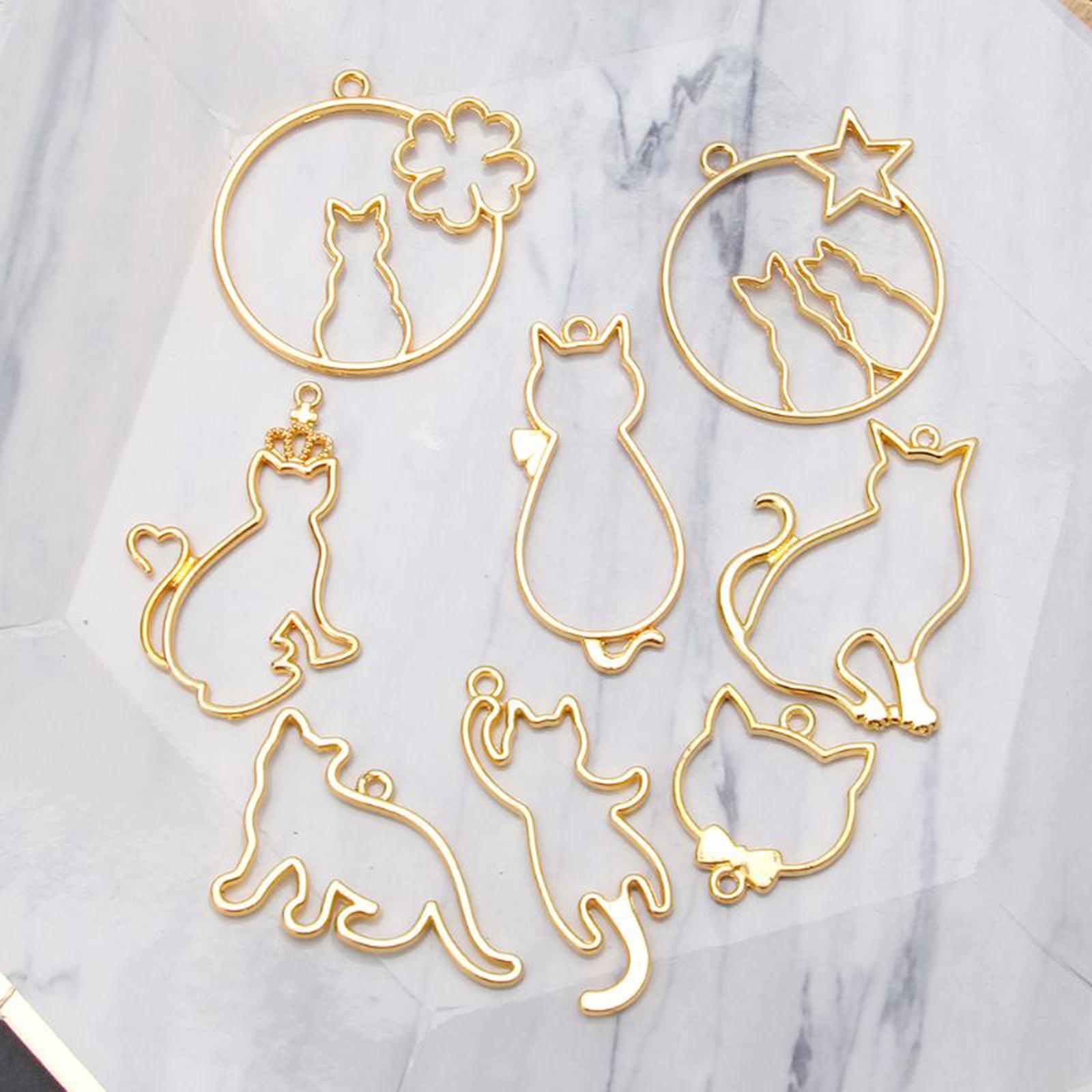 Cat Open Bezel Pendants Charms for DIY Assorted Geometric Hollow Trays