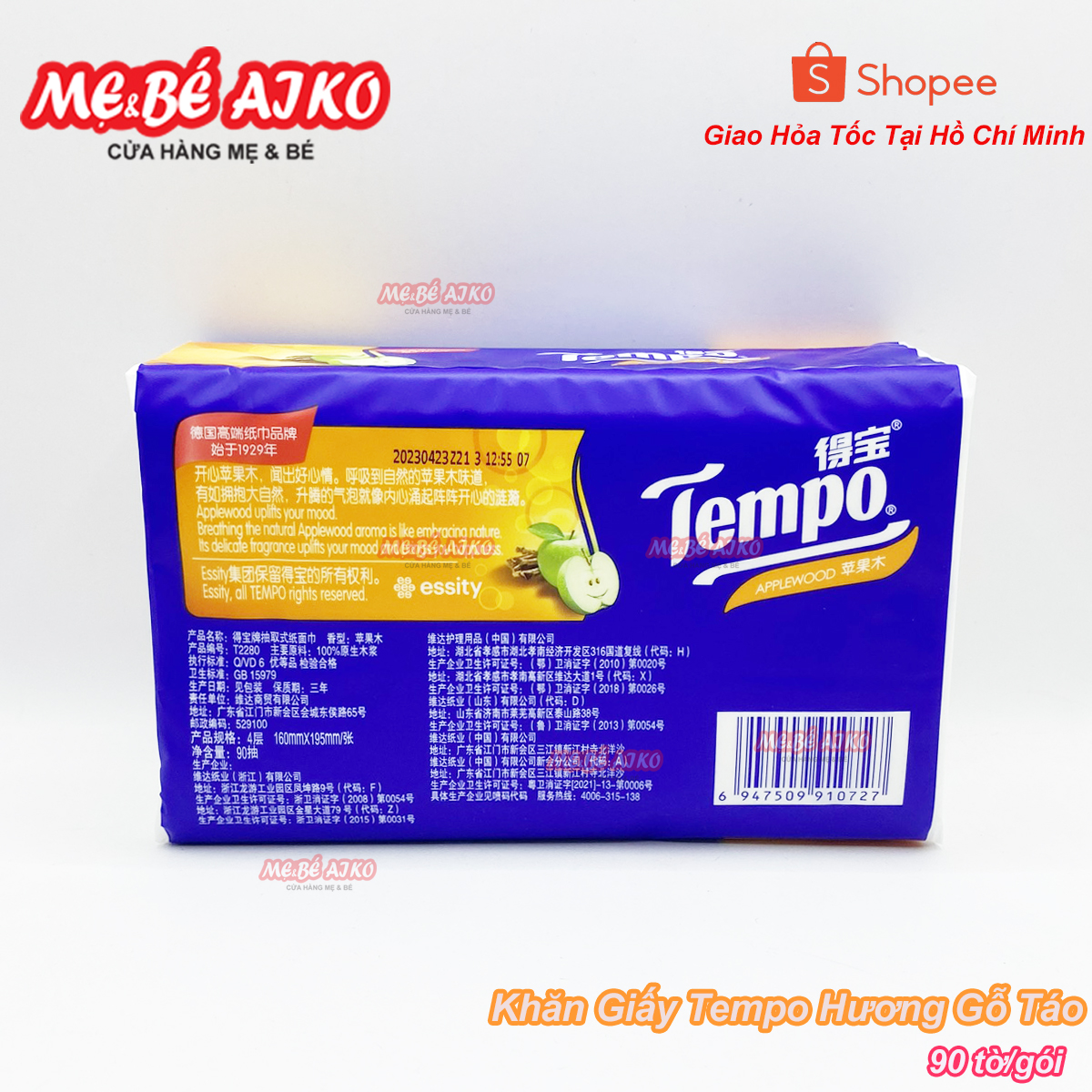 (Hương Gỗ Táo) Khăn Giấy Rút Cao cấp Tempo - 4 Lớp Bền Dai, An Toàn Cho Da (Lốc 4 Gói)