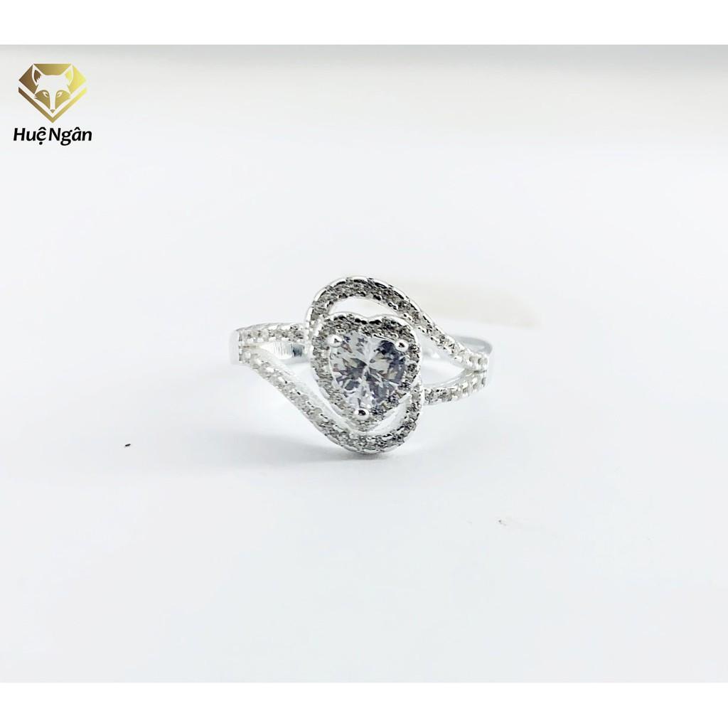 Nhẫn bạc Ý 925 Huệ Ngân - Nhẫn Tim xinh Đính Đá RR1537