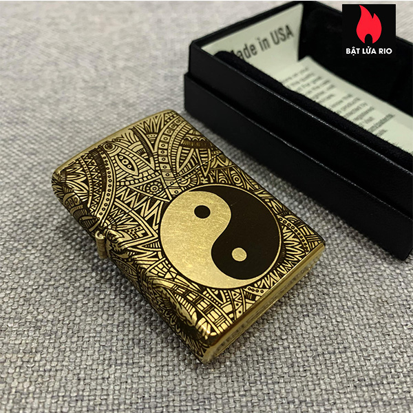 Bật Lửa Zippo Gold Dust 207G Khắc Bát Quái Âm Dương Ngũ Hành 4 Mặt – Zippo 207G.Amduong03