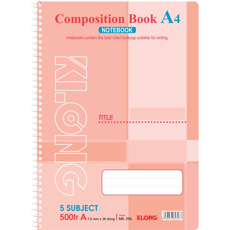 Sổ lò xo đơn A4 - 500 trang; Klong 396 bìa hồng