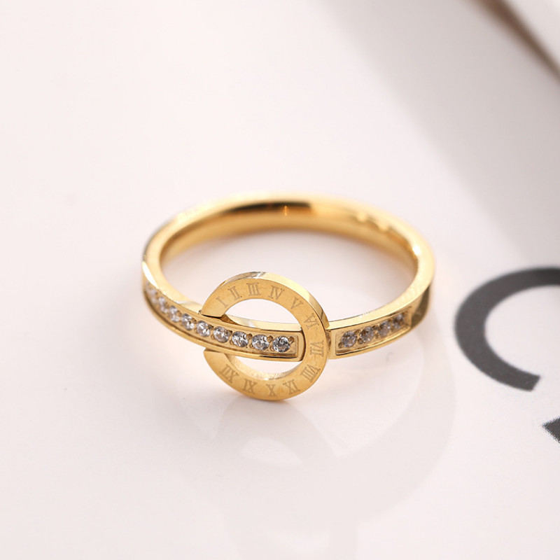 Nhẫn Khoen Tròn Có Đá Titan Ko Đen TT 3880