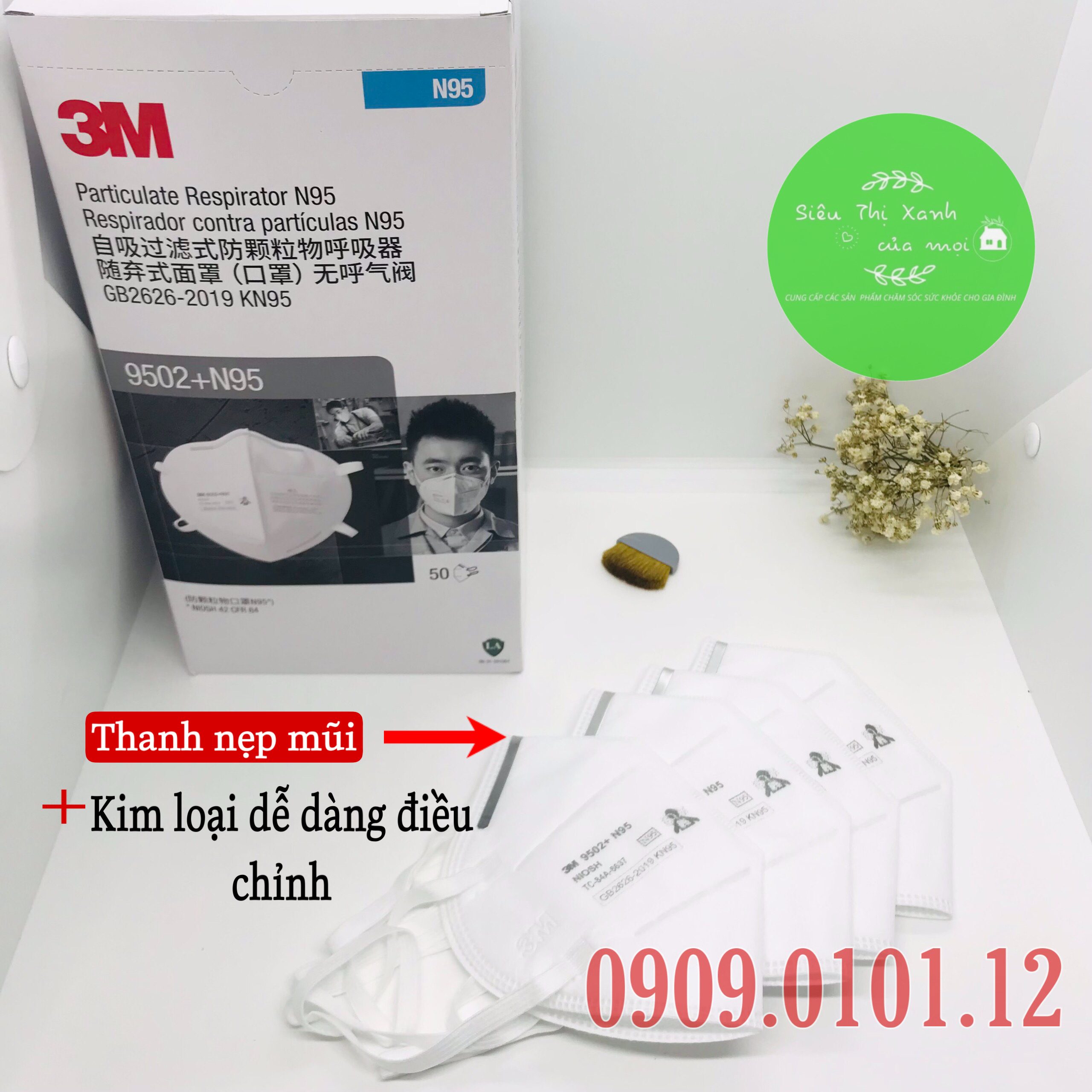 Khẩu trang 3m 9502+ cao cấp tiệt trùng đóng gói kín dây đeo qua đầu, N95 chính hãng đạt chuẩn FFP2 NIOSH Mỹ