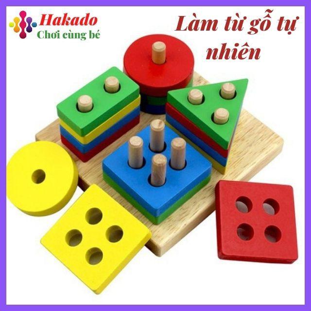 Đồ chơi montessori thả hình luồn cọc 4 cọc