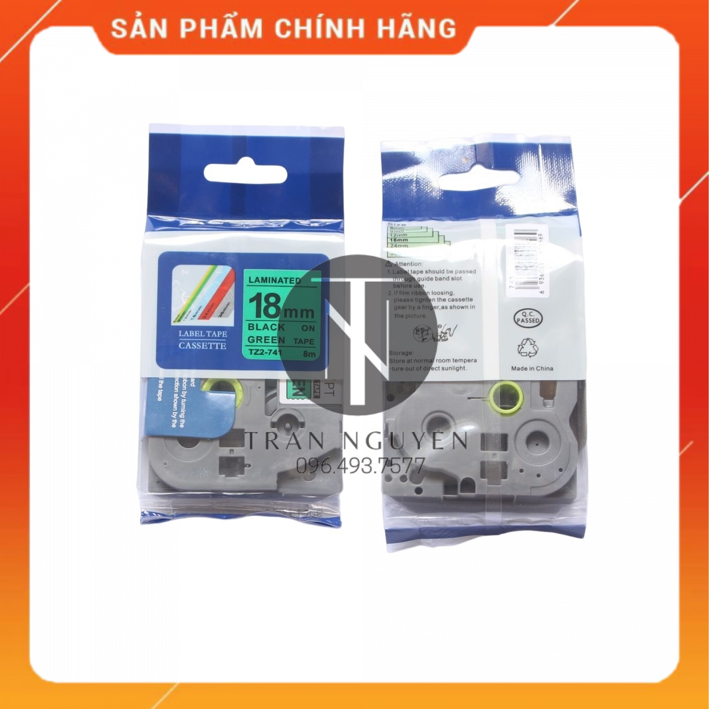 Nhãn In Cho Brother Tz2-741 - Đen nền xanh lá 18mm x 8m - Hàng nhập khẩu