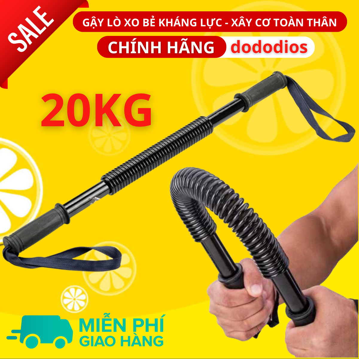 Gậy lò xo, Gậy Bẻ Tập Cơ Tay Gậy Lò Xo Lực 20kg, 25kg, 30Kg, 40kg, 50kg, 60kg - Hàng chính hãng dododios - gậy lò xo 100kg màu vàng