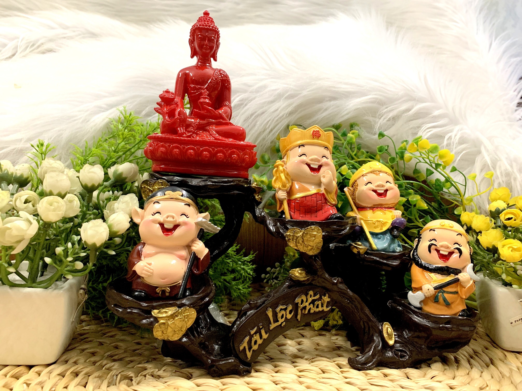 Bộ Tượng Phật Tổ và Thầy Trò Đường Tăng tọa đế Tài Lộc Phát ( Hình Thật )
