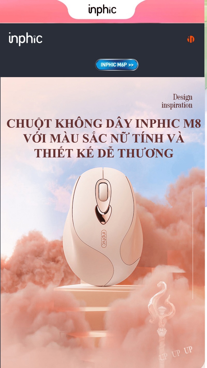Chuột không dây INPHIC M8 với màu sắc nữ tính và thiết kế dễ thương kết nối bằng chip USB 2.4GHz -JL - HÀNG CHÍNH HÃNG