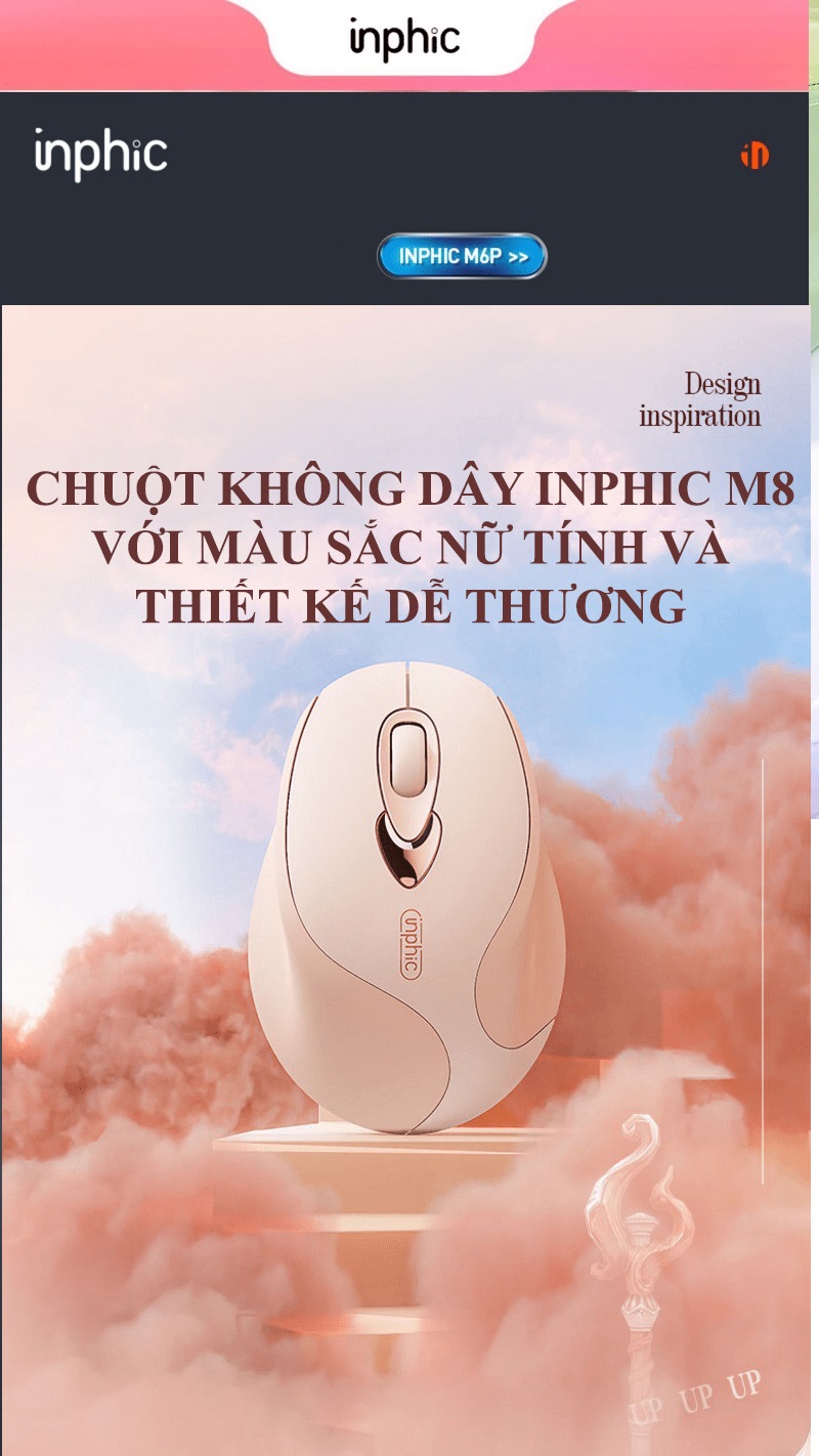 Chuột không dây INPHIC M8 với màu sắc nữ tính và thiết kế dễ thương kết nối bằng chip USB 2.4GHz -JL - HÀNG CHÍNH HÃNG