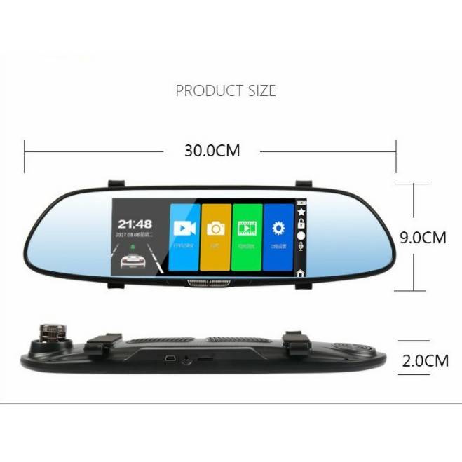 Camera Hành Trình Ô Tô Gương 7 Inch Cảm Ứng Kèm Camera Lùi Hồng Ngoại