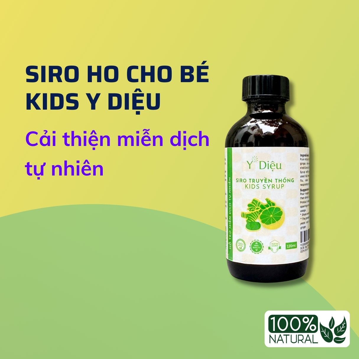 Siro ho cho bé KIDS Y Diệu, siro ho thảo dược từ quả kha tử, thành phần tự nhiên, hiệu quả, lành tính và an toàn