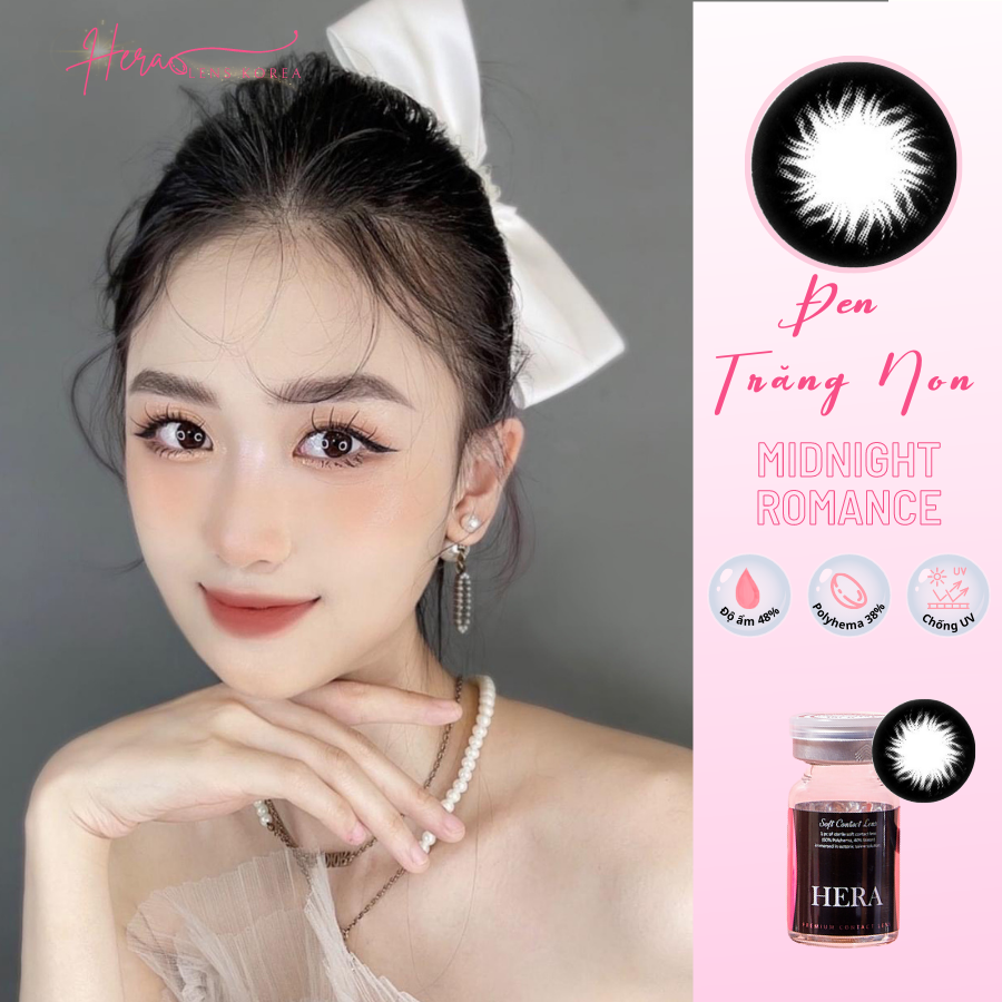 Kính Áp Tròng Hera Đen Trăng Non Không Độ MIDNIGHT ROMANCE Nhập Khẩu Hàn Quốc Lens Không Cận 6 Tháng