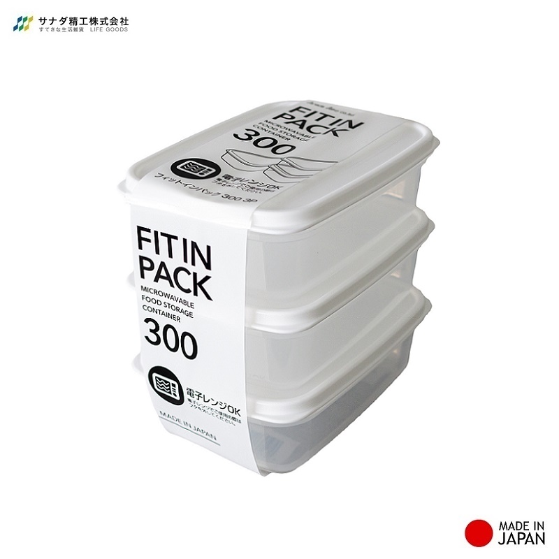 Set 03 hộp thực phẩm nắp mềm Sanada Fit in Pack 300ml - Made in Japan