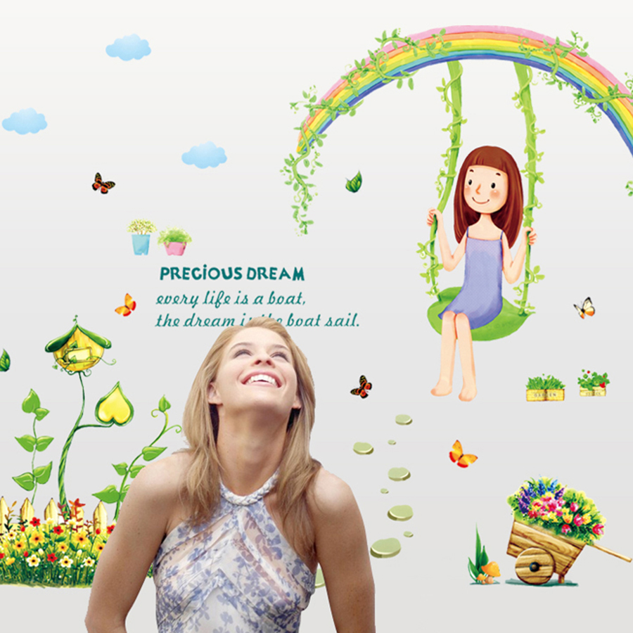 Decal Dán Tường Cô Bé Xích Đu Binbin EB100