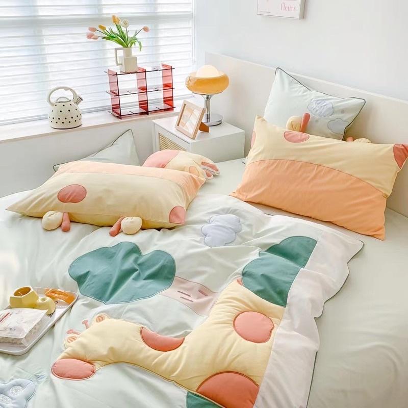 Bộ Chăn Ga Gối Cotton Linen Disney Hàng Nhập Khẩu Cao Cấp 5Món Mẫu Hươu Cao Cổ