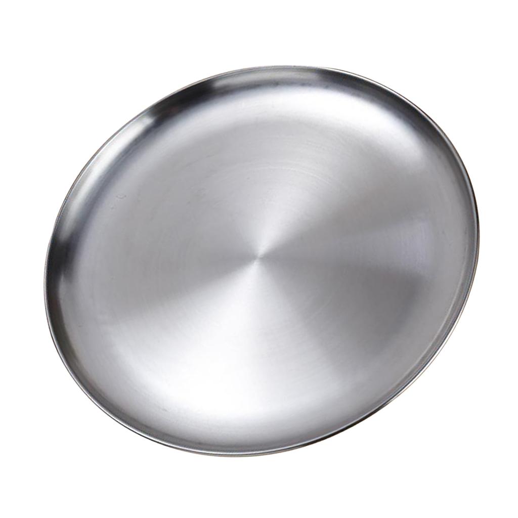 Stainless Steel Dinner Plate Food Serving Lunch Dish BBQ Picnic Silver 20cm