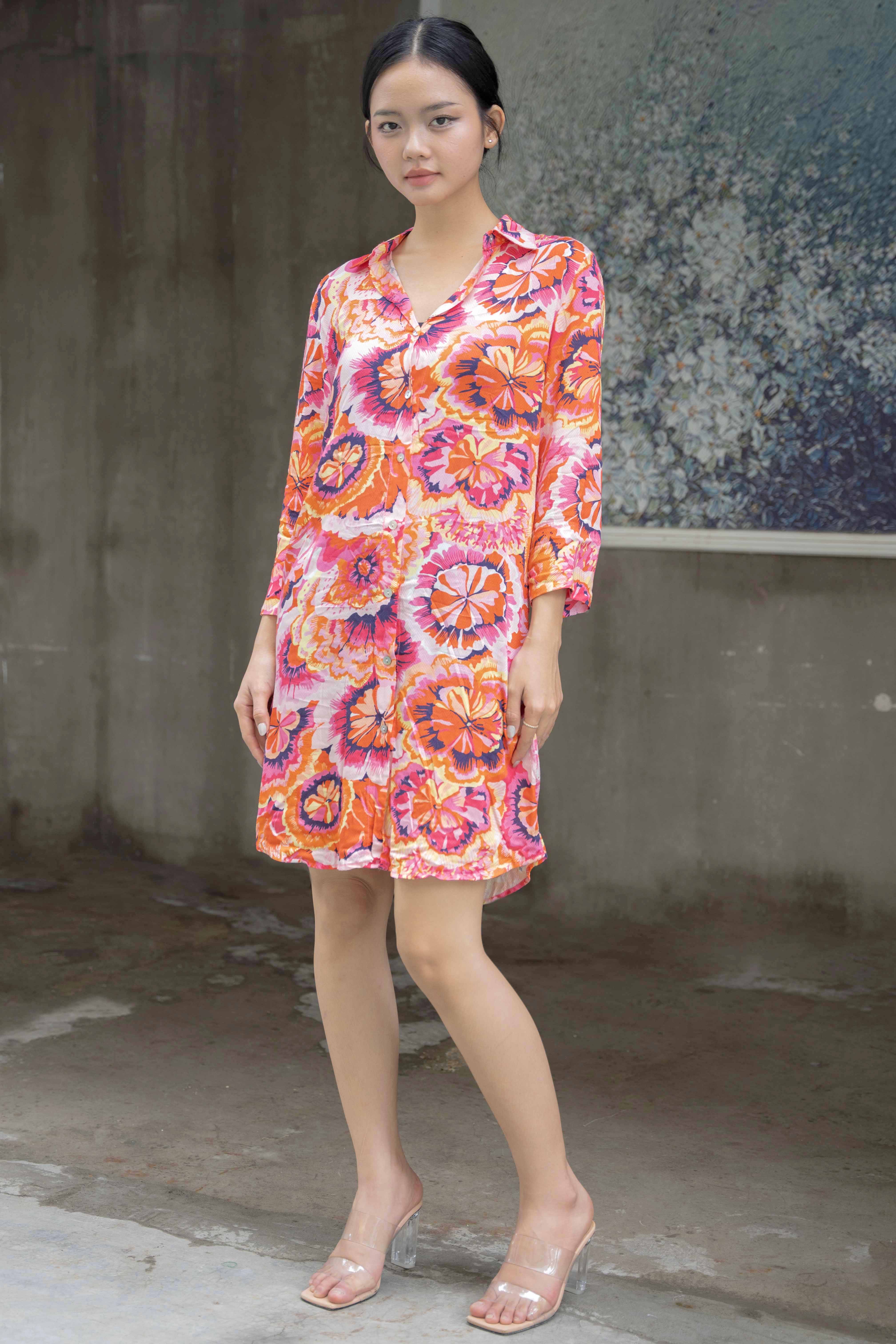 Đầm Sơ Mi Hoa Cotton Cao Cấp Luna Llena