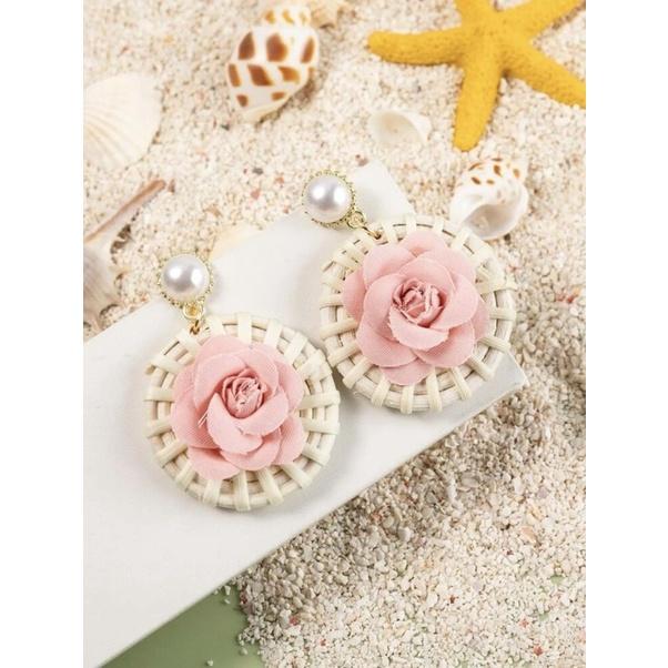 Bông tai tròn hoa hồng thả mây Tiệm nhà Sakj