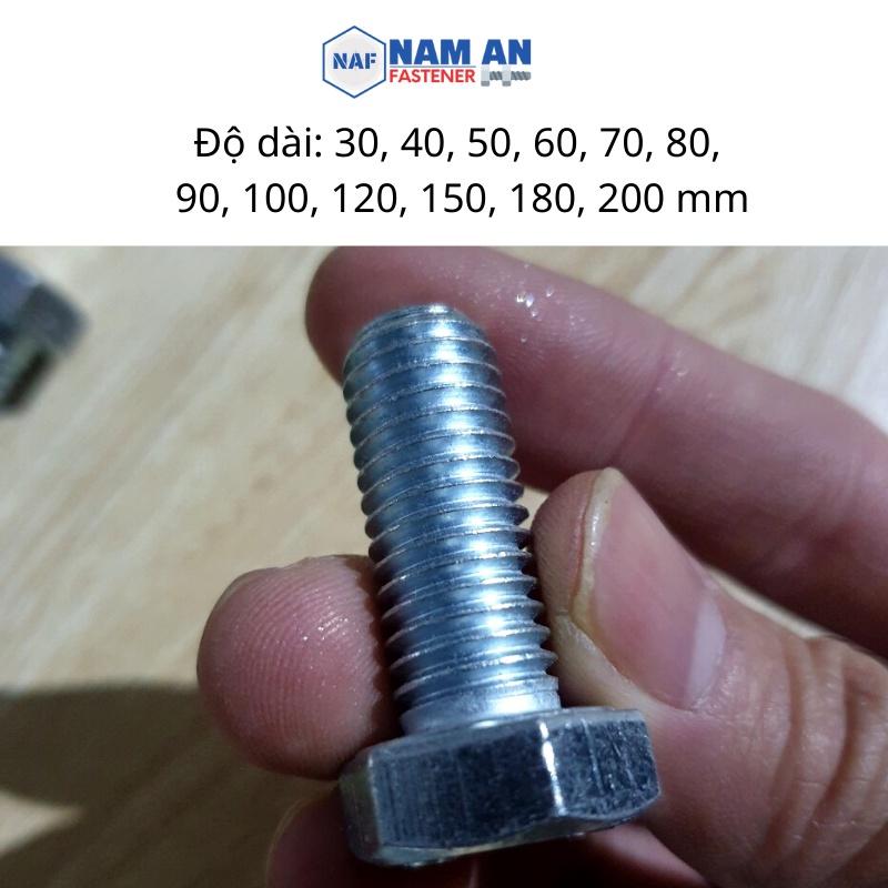 Bulong M16 cấp bền 8.8, bu lông lục giác M16, bu lông 8.8, độ dài: 30->200 mm. Màu: Đen, Vàng, Trắng