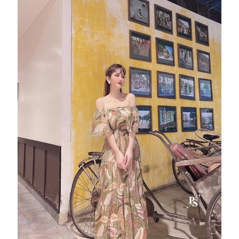 Váy hoa trễ vai dáng dài