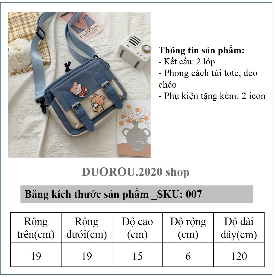 Túi Vải Canvas Đeo Chéo Phong Cách Hàn Quốc Dành Cho Nữ CHỐNG NƯỚC, ĐÁNG YÊU tặng kèm ICON 007