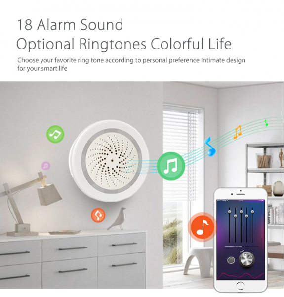 Chuông báo động kiêm cảm biến nhiệt độ, độ ẩm Wifi/ Zigbee Tuya 3 in 1