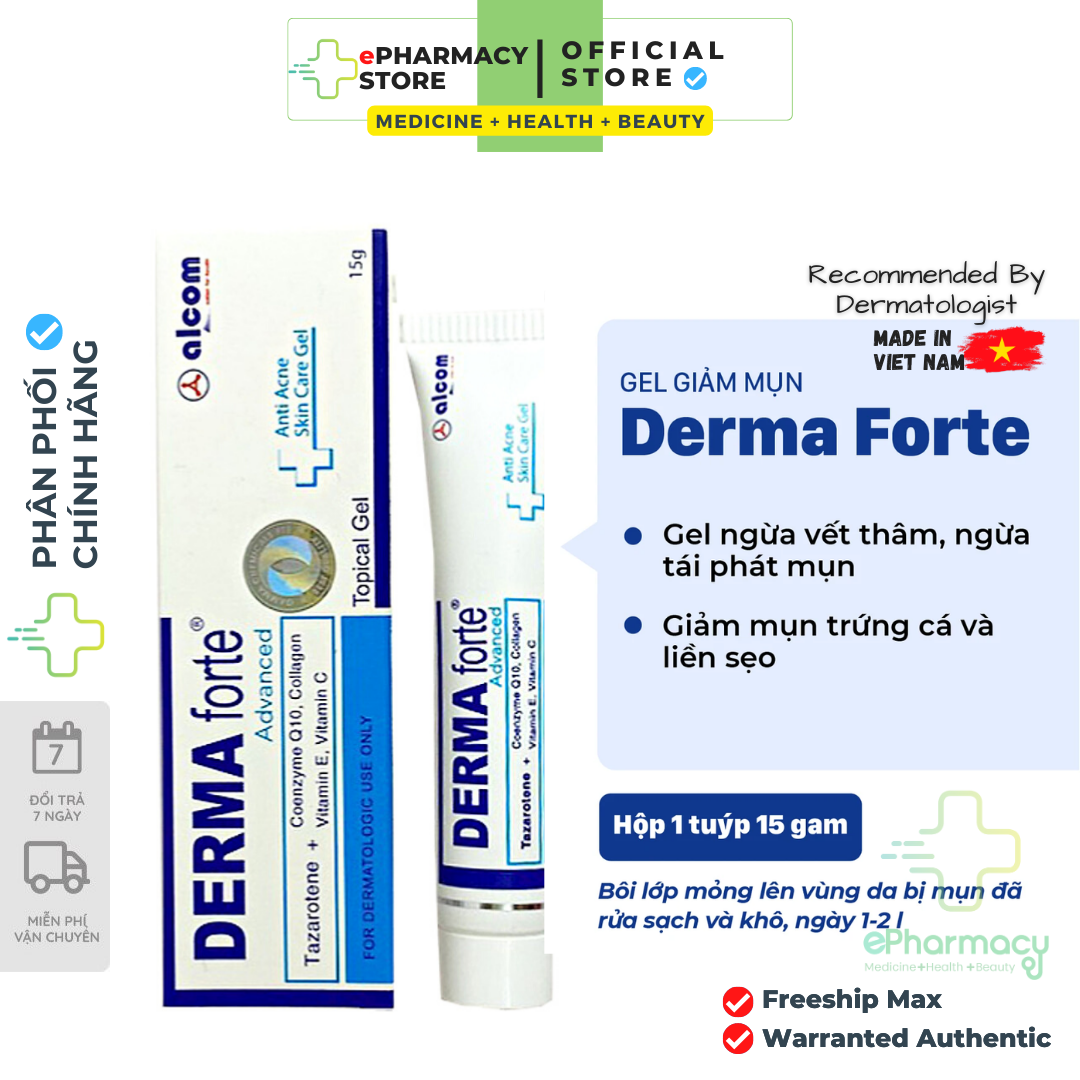 DERMA FORTE ADVANCED Gel Tazarotene giảm mụn, ngừa thâm, mờ sẹo Gamma Chemicals 15g
