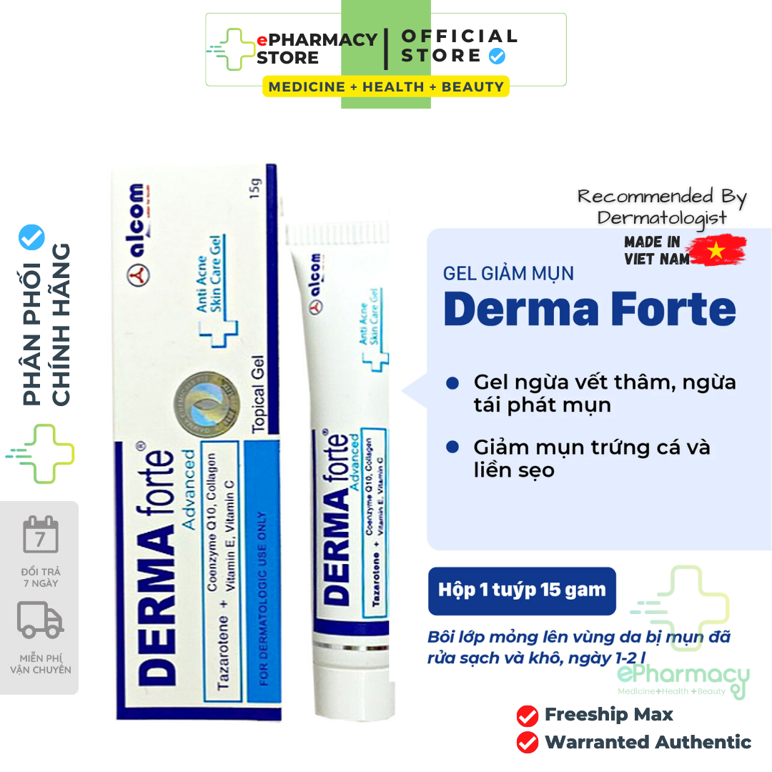 DERMA FORTE ADVANCED Gel Tazarotene giảm mụn, ngừa thâm, mờ sẹo Gamma Chemicals (bản mới) 15g