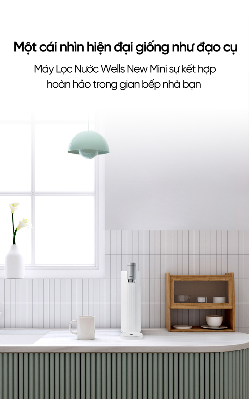 Máy Lọc Nước Wells New Mini, Thiết Kế Nhỏ Gọn, Tankless Không Bình Chứa, Lọc Đa Tầng, Không dùng điện - Hàng chính hãng