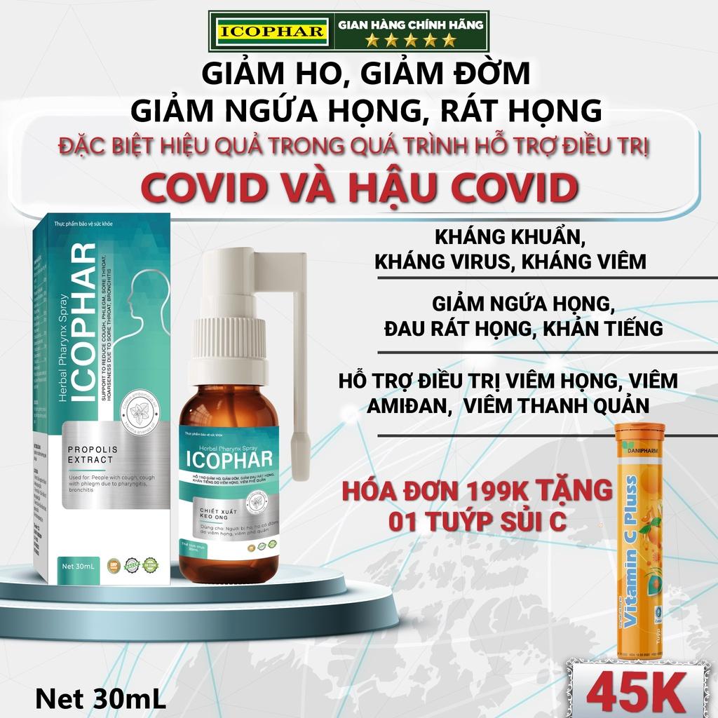 Xịt họng giảm ho Herbal Pharynx ICOPHAR - Chai 30mL - Giảm ho, giảm đờm, giảm đau rát họng, ngứa họng