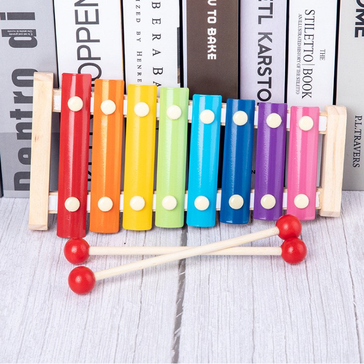 Bộ 4 Món Đồ Chơi Giúp Bé Phát Triển Trí Thông Minh - Luồn Hạt, Con Sâu Gỗ, Đàn Gỗ 8 Thanh, Tháp Xếp Chồng Cầu Vồng