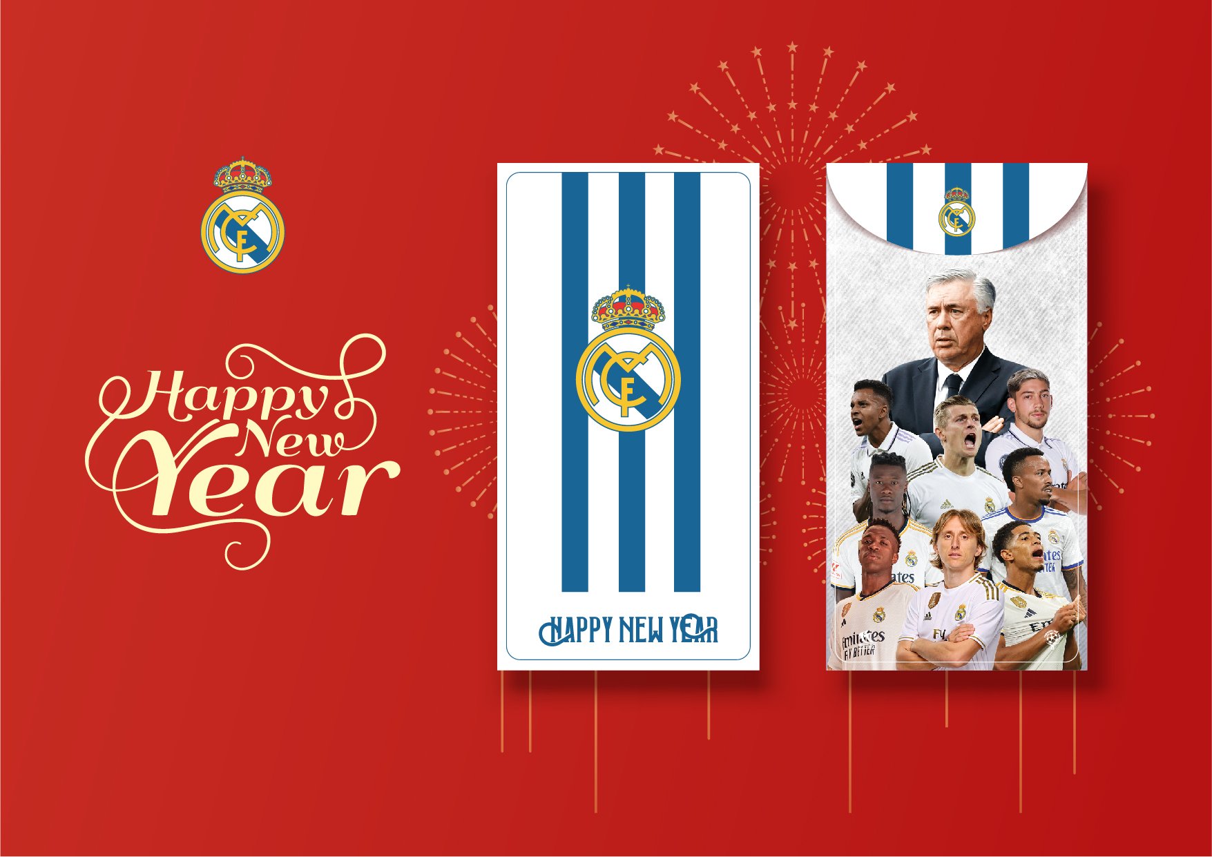 COMBO 10 Bao Lì Xì Năm Mới 2024 Giáp Thìn (FC REAL MADRID) 8X16cm – Đẹp - Ý Nghĩa