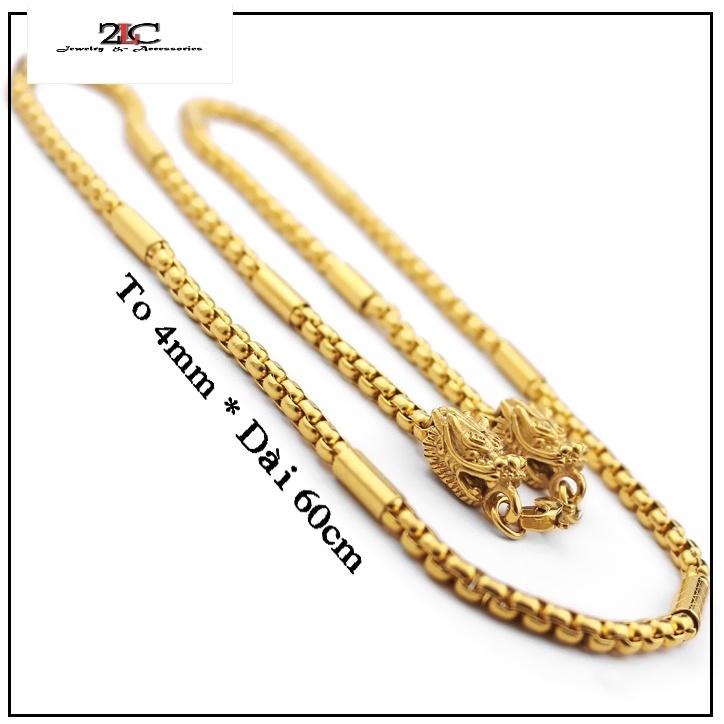 Dây Chuyền Inox Đầu Rồng Mạ Vàng 4 Ly Không Đen- DCNQC03