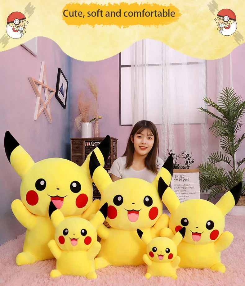 Thú nhồi bông pikachu êm mịn dễ thương cao cấp - Size từ 30cm đến 90cm - Quà tặng gấu bông pikachu nhồi bông dễ thương - Gối ôm mềm mịn cho bé
