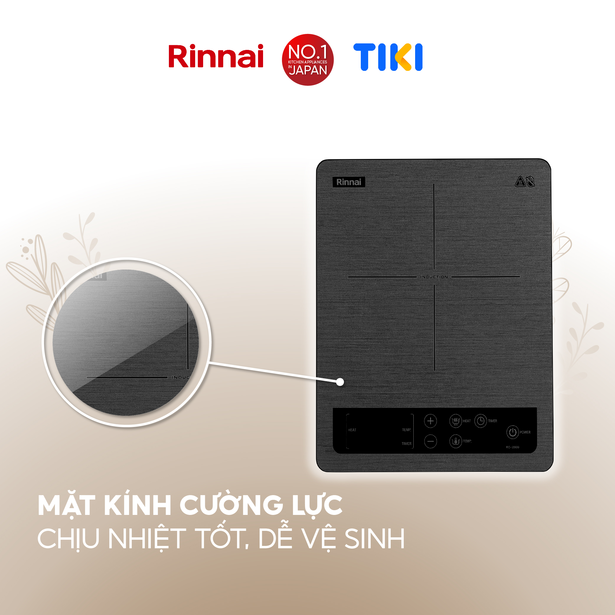 Bếp từ đơn Rinnai RC-I200G điều khiển cảm ứng 2000W - Hàng chính hãng.