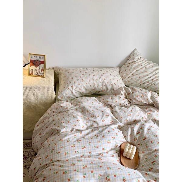 Bộ Chăn Ga Gối Côtton living 100%cotton Hàng Nhập Khẩu 4 Món Hoa Nhí Nhỏ Vintage