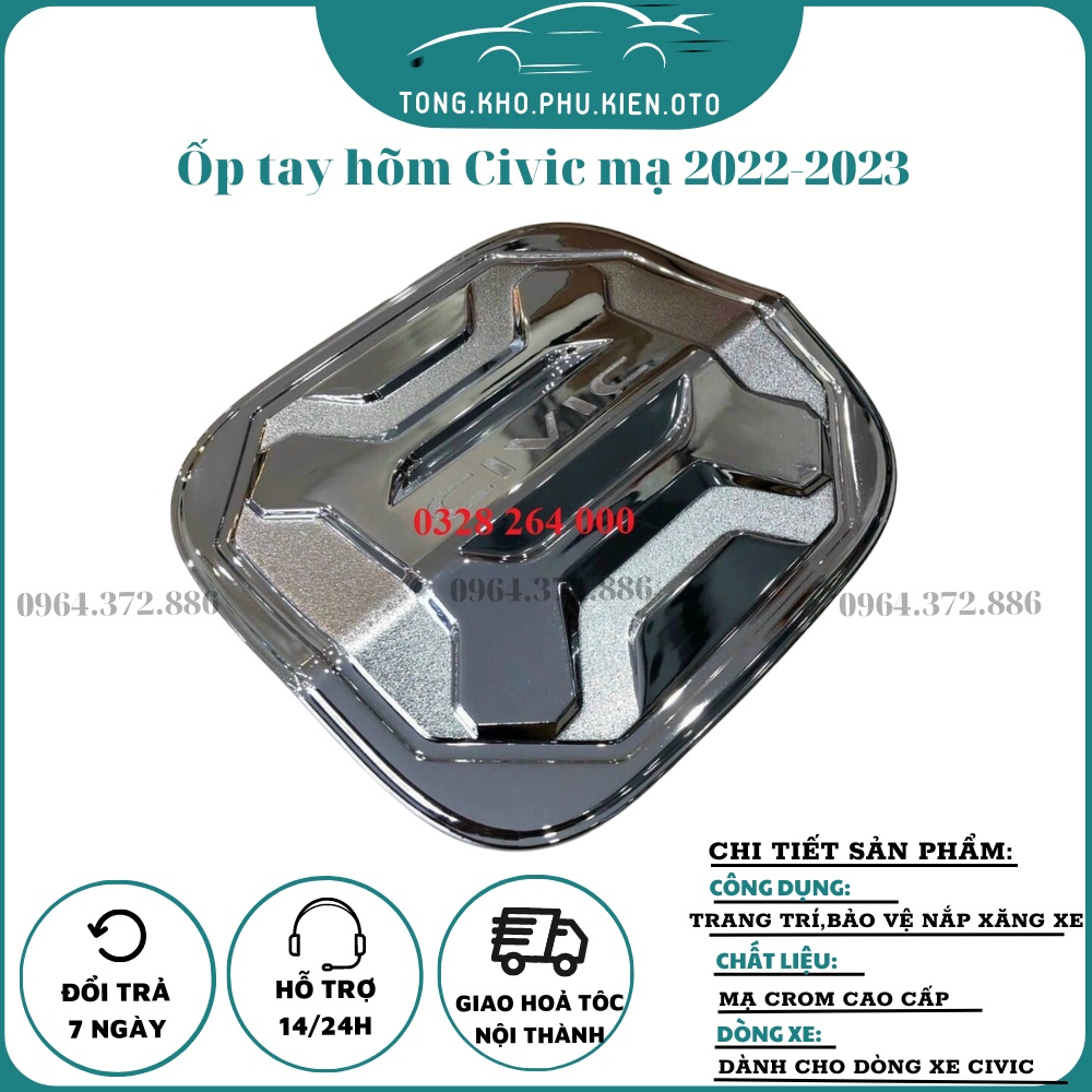 Ốp nắp bình xăng xe Honda Civic 2022 2023-Mẫu mạ crom cao cấp