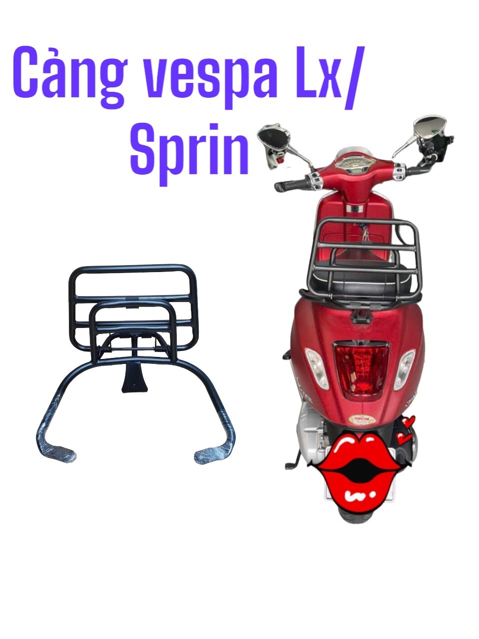 Quai yên tựa lưng màu đen sơn tĩnh điện gắn cho Vespa Print/Prima