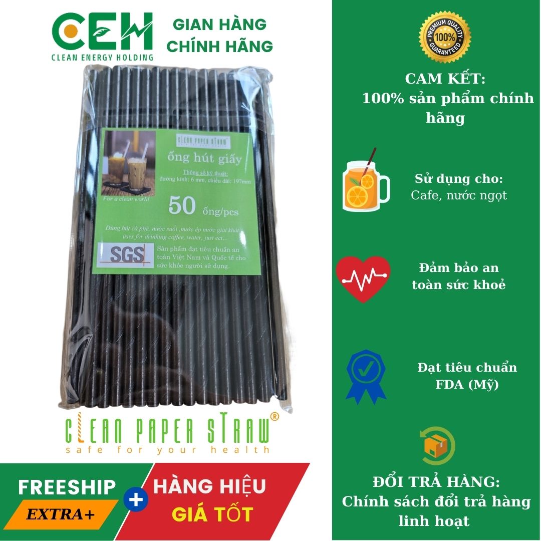 TÚI 50 ỐNG HÚT CLEAN PAPER STRAW KÍCH THƯỚC 6X197 MM KHÔNG MÀNG BỌC GIẤY