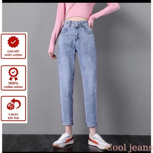 Quần bò nữ baggy 2 khuy phong cách Hàn Quốc hot 2022 Pink Apricot Shop