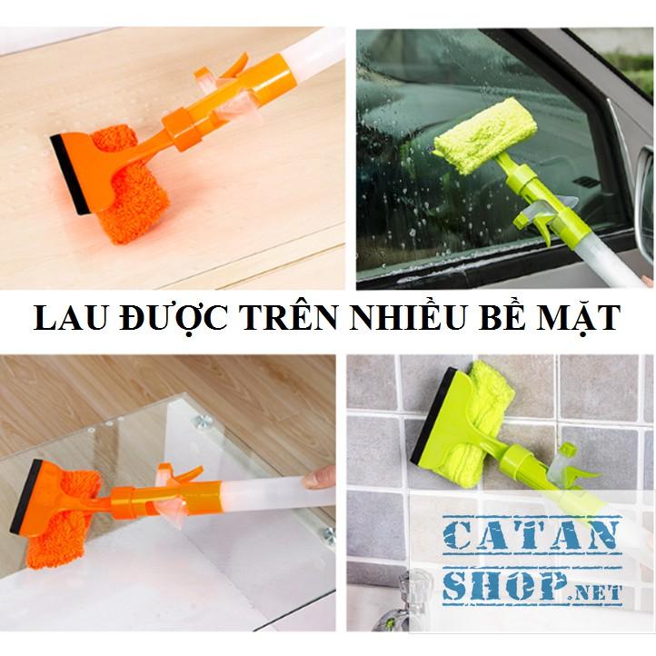 Cây lau kính 2 mặt (vải bông mềm, silicon) cầm tay kèm bình xịt, lau kính bình xịt 2 in 1 siêu tiện lợi (giao ngẫu nhiên